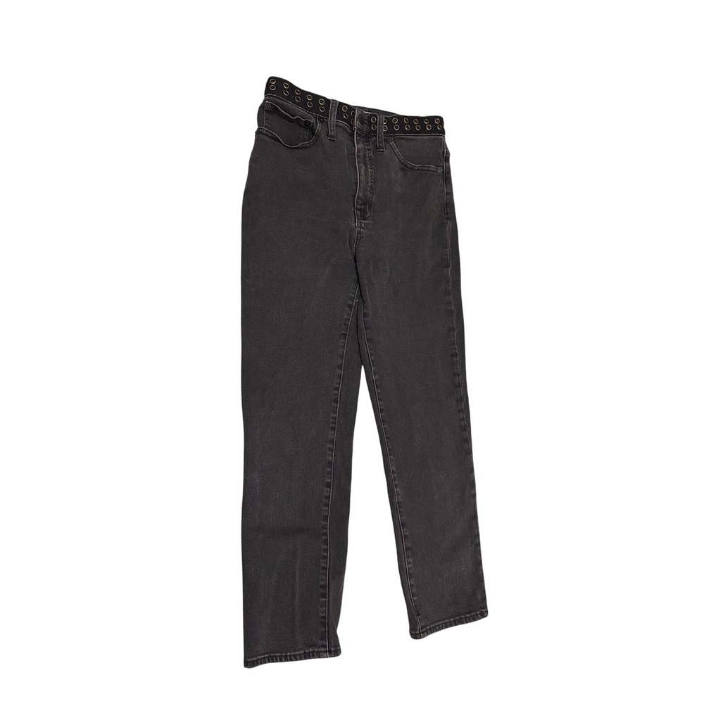Madewell Classic Straight Jean Black Grommet Waist High Rise Denim Size 27
